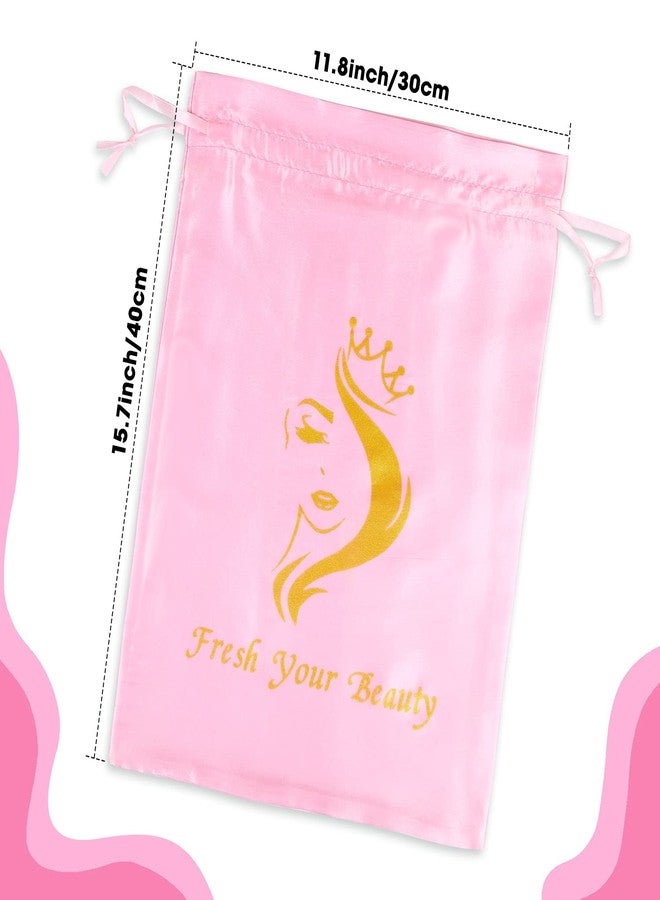 AliLeader 6 Pcs Silk/Satin Wig Storage Bags, Drawstring Travel Bag for Bundles,Wigs,Hair Extensions,Gift(White, Pink) - Image 3